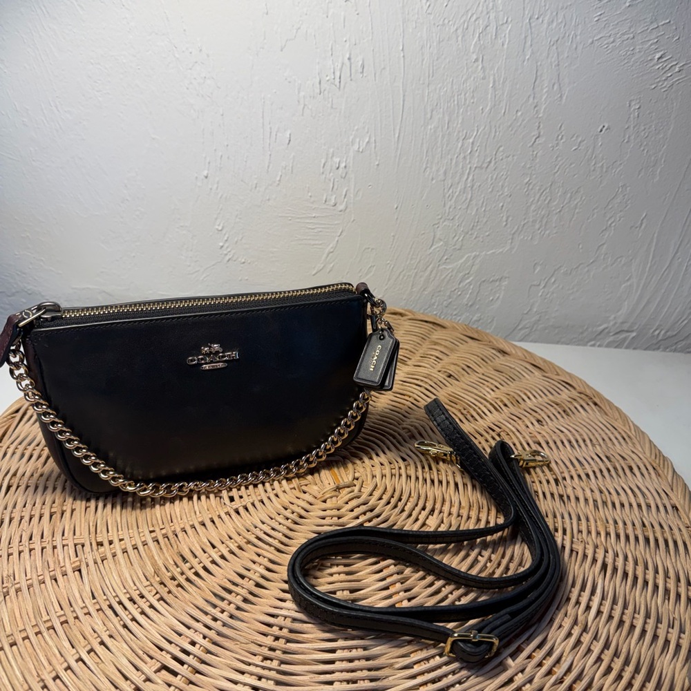 Coach Black Leather Chain Strap Crossbody